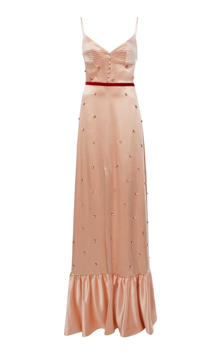 Markarian Arabian Song Pink Satin Beaded Gown