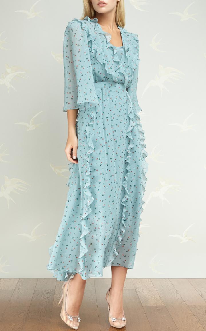 Ulyana Sergeenko Demi Couture Ruffle Detail Floral Dress