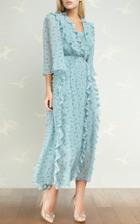 Ulyana Sergeenko Demi Couture Ruffle Detail Floral Dress