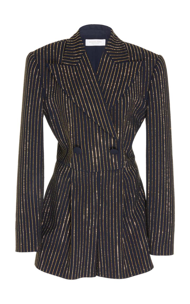 Moda Operandi Michael Kors Collection Double Crepe Sable Crystal Pinstripe Jacket Ro