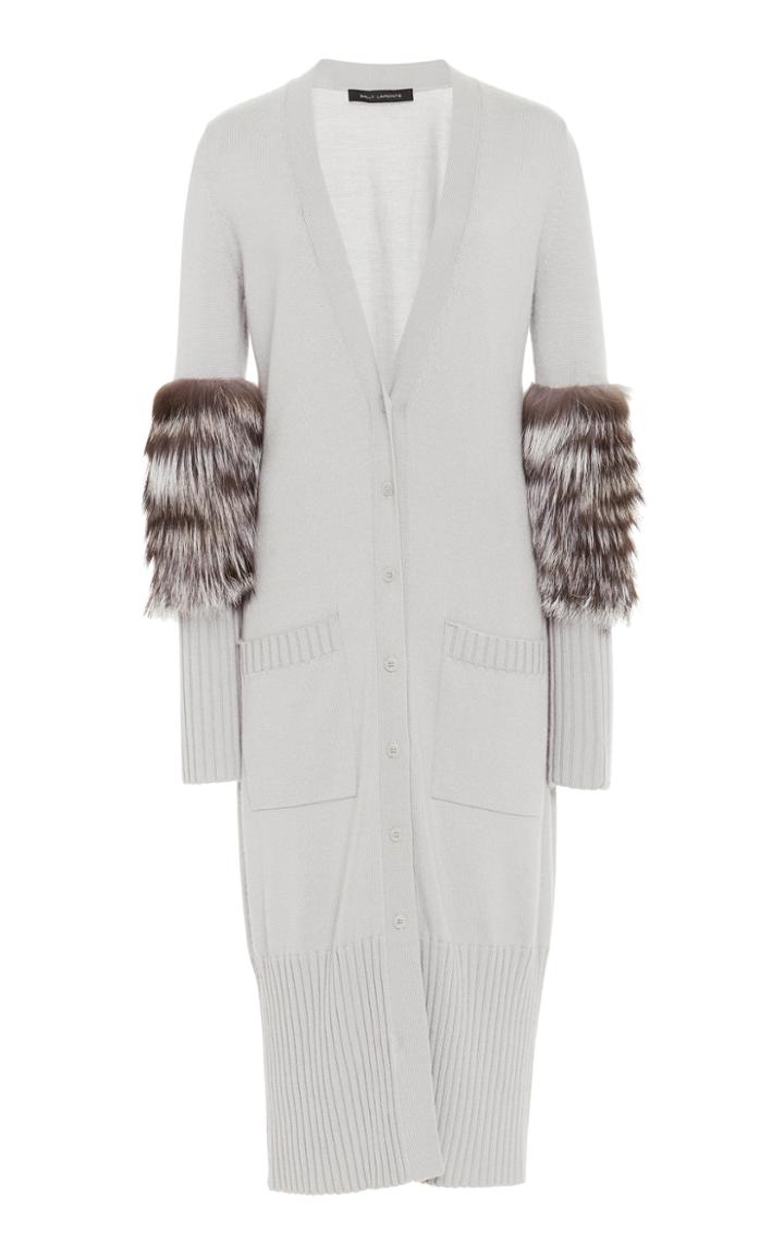 Sally Lapointe Fur-trimmed Cashmere And Silk-blend Cardigan