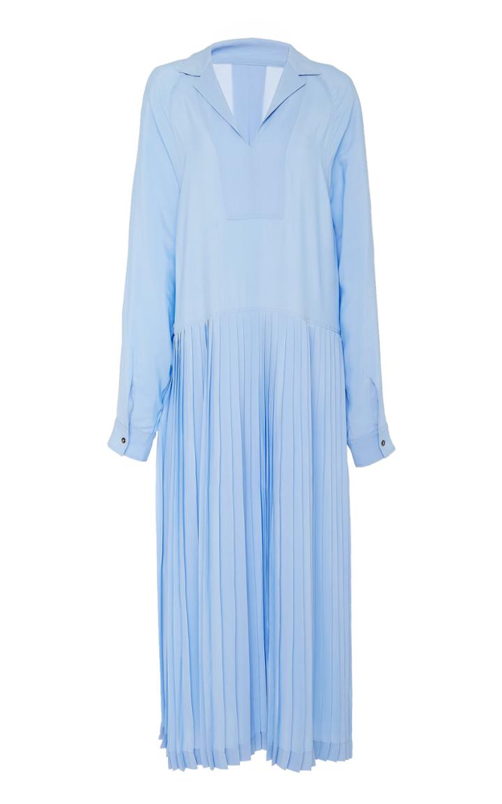 Cdric Charlier Collared Pleated Satin Dress