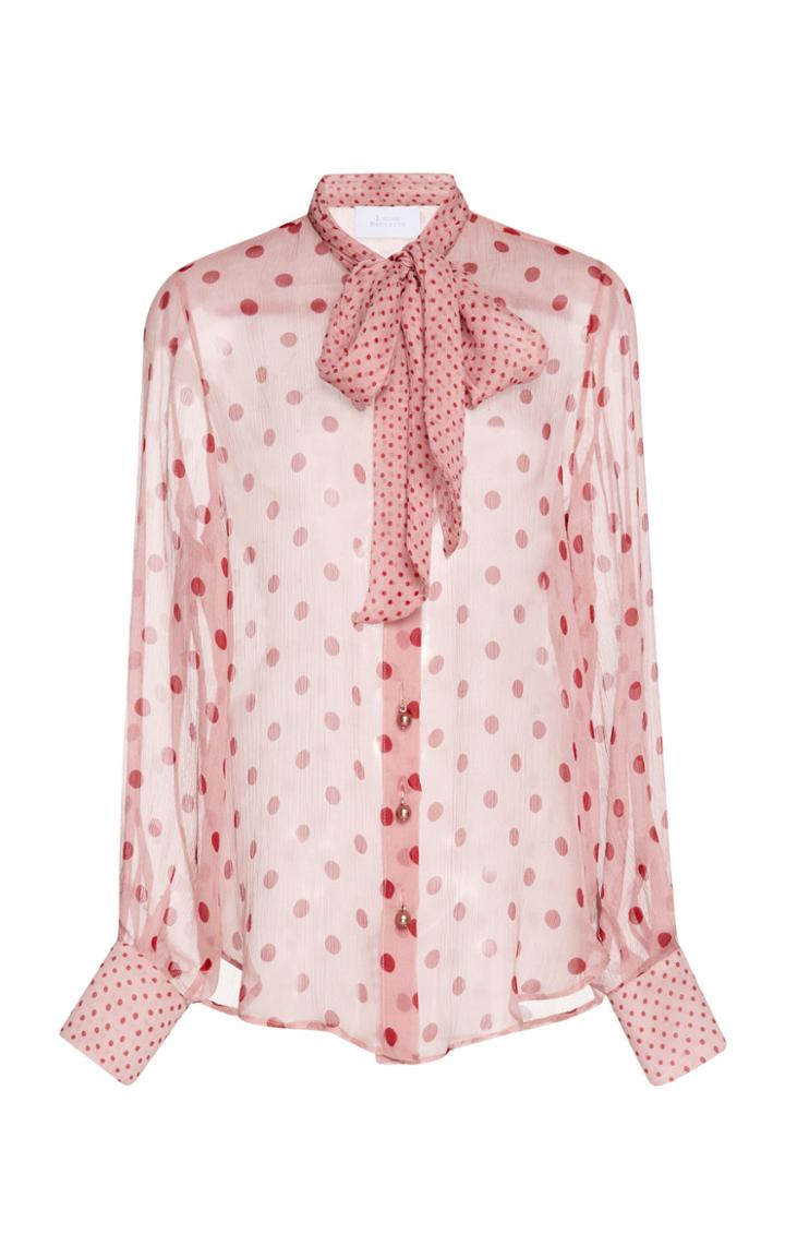Luisa Beccaria Pussy Bow Polka Dot Silk Chiffon Blouse
