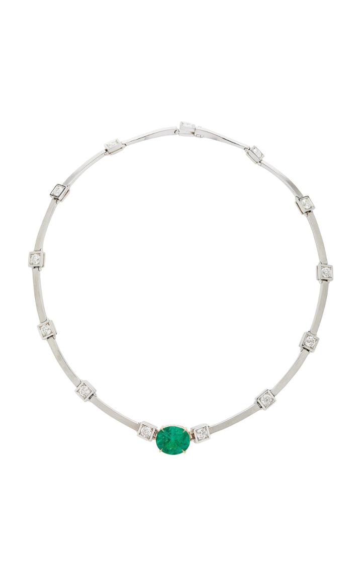 Ara Vartanian 18k White Gold Diamond And Emerald Necklace