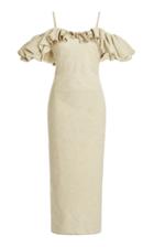 Jacquemus Pampelonne Ruffled Off-the-shoulder Cotton-blend Midi Dress