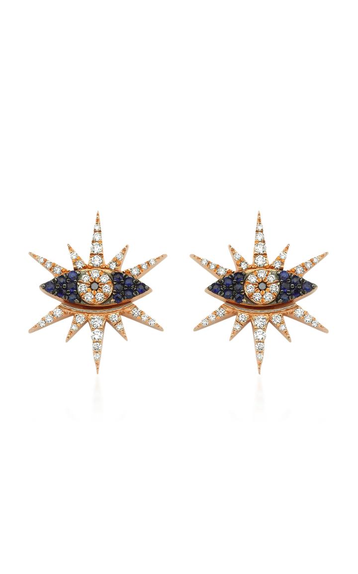 Tullia Shiny Eye 14k Yellow Gold Diamond, Sapphire Earrings