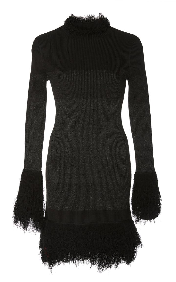 Prabal Gurung Long Sleeve Fringe Detail Knit Sweater
