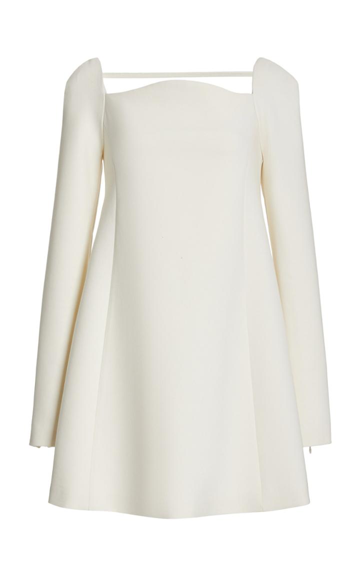 Moda Operandi Carolina Herrera Curved Neckline Double Wool Mini Dress
