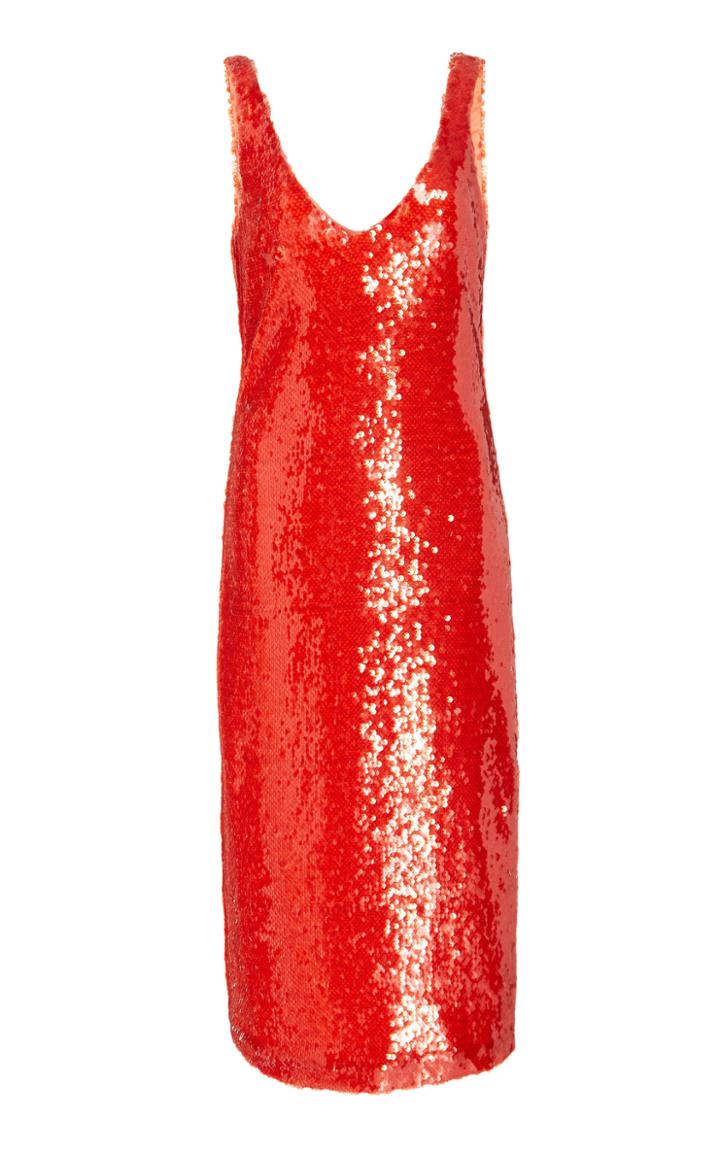 Sally Lapointe Sequin Embroidered Scoop Neck Dress