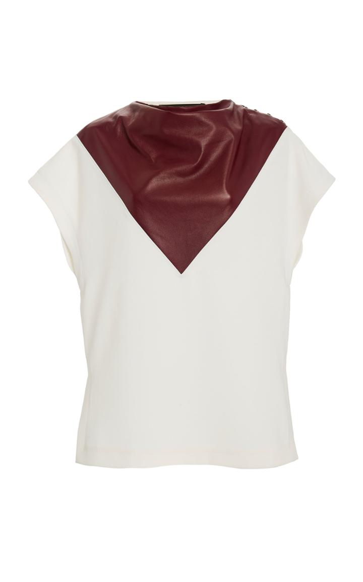 Proenza Schouler Button-detailed Leather-inset Crepe Top