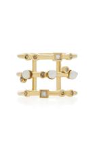 Nancy Newberg Yellow Gold And Pearl 3 Row Ring With Diamonds