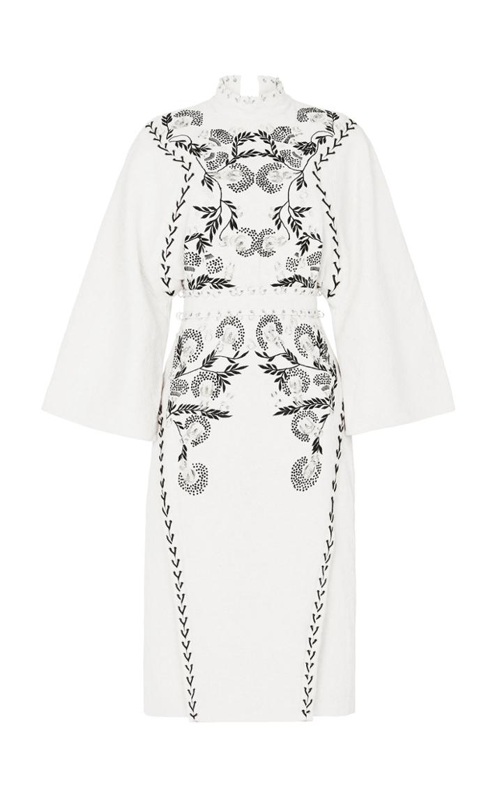 Acler Henning Embroidered Linen Midi Dress Size: 10