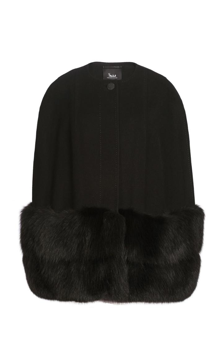 Yanina Demi Couture Fur Trimmed Cape