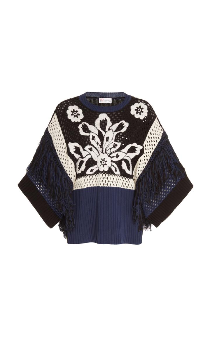 Moda Operandi Red Valentino Fringe-detailed Open-knit Sweater Size: Xxs