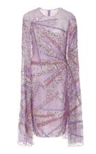 Pamella Roland Firework Embroidered Mesh Organza Caped Cocktail Dress