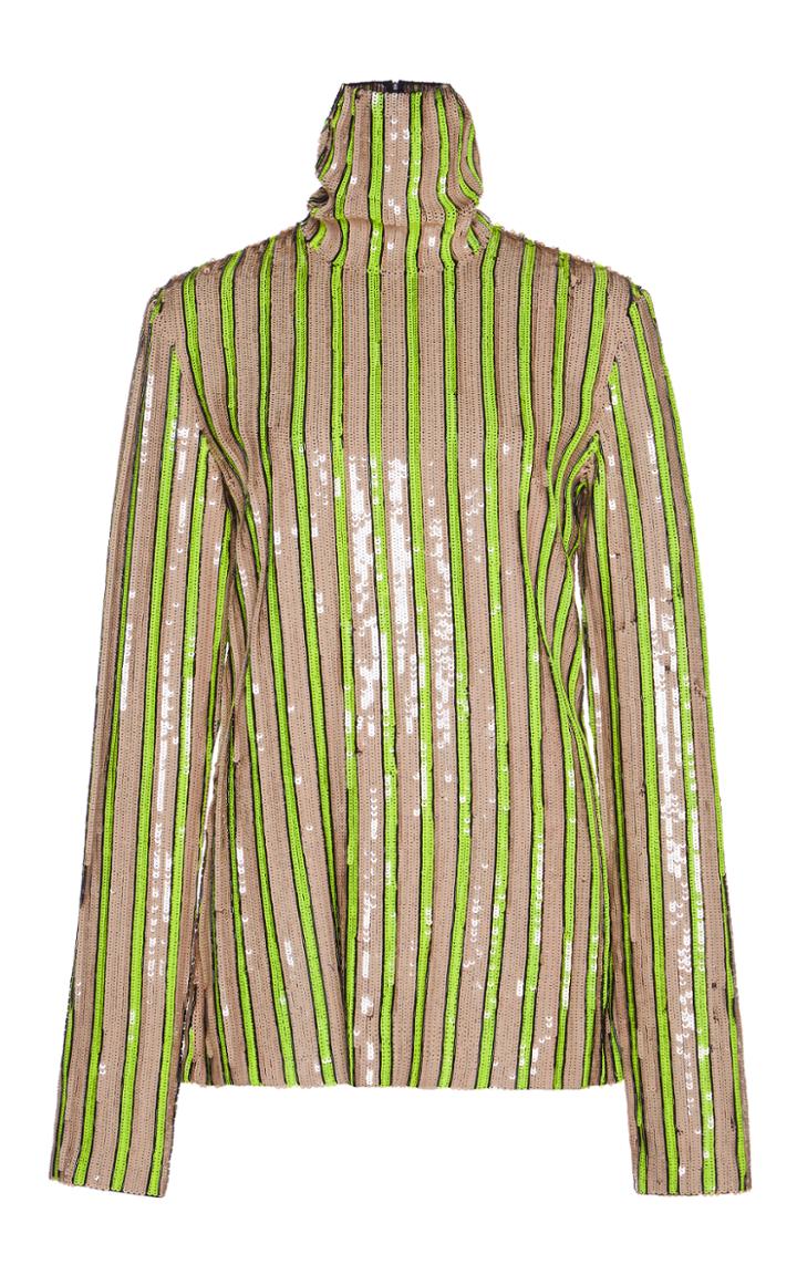 Msgm Striped Sequin Turtleneck Top