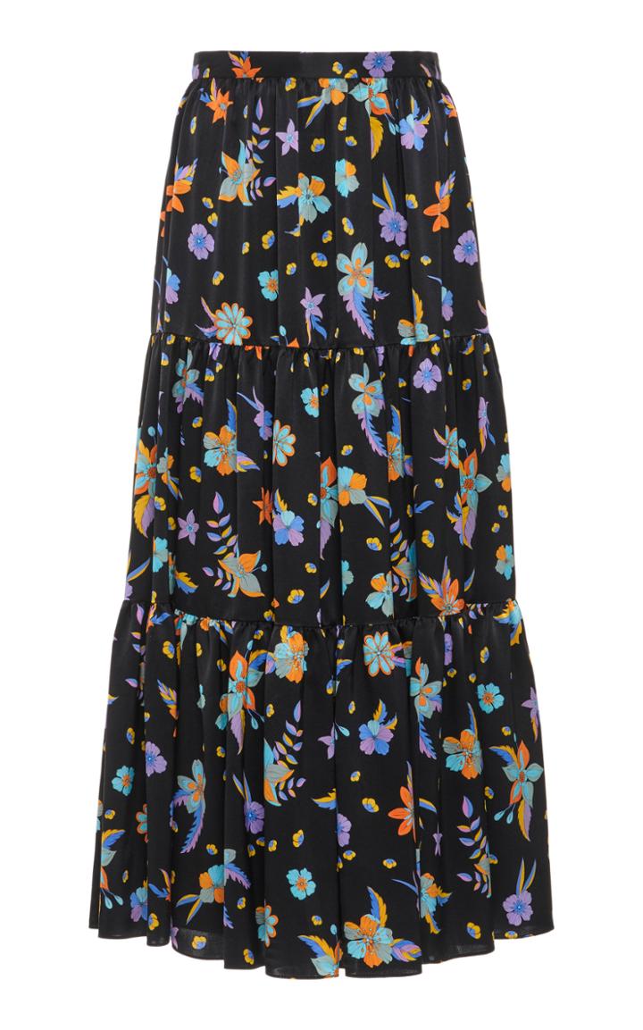 Moda Operandi Andrew Gn Printed Silk Tiered Maxi Skirt
