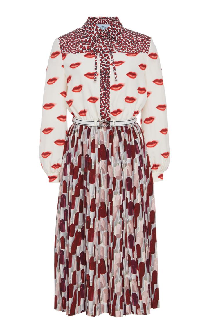 Prada Contrast Print Midi Shirt Dress
