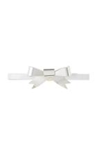 Rodarte White Skinny Patent Leather Waist Belt With Large Silver Bow Ornament