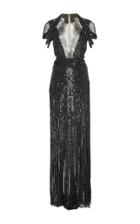 Monique Lhuillier Embroidered Fringe Skirt Gown