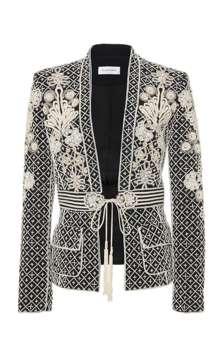 Zuhair Murad Embroidered Belted Crepe Jacket