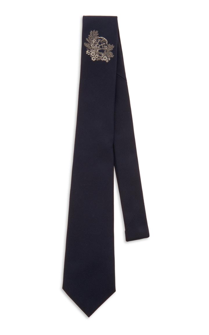 Alexander Mcqueen Skull-embroidered Silk-jacquard Tie