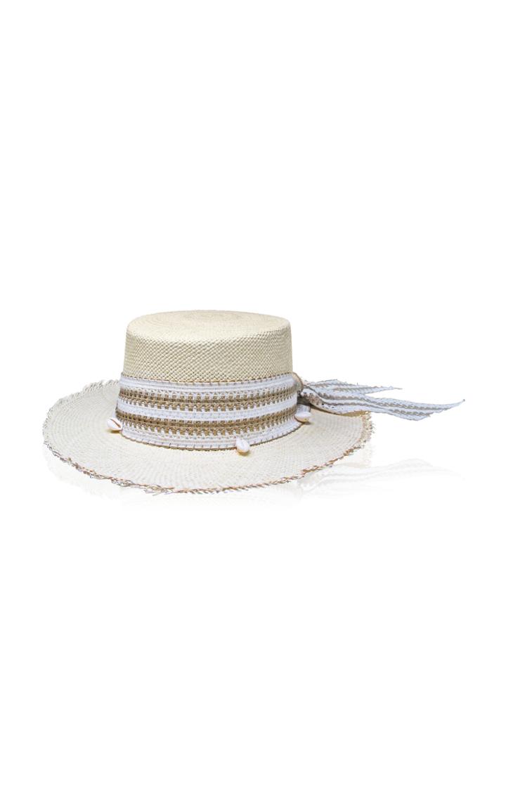 Sensi Studio Cordovez Embellished Frayed Straw Hat