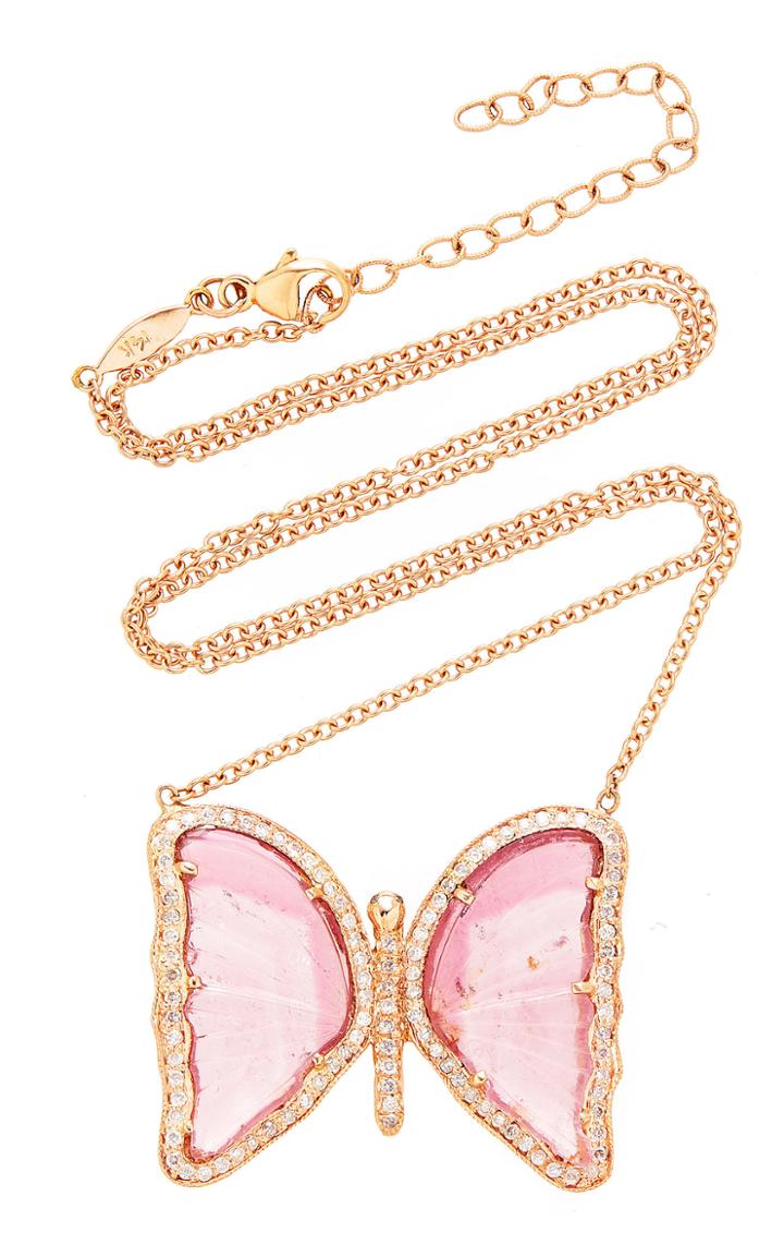 Jacquie Aiche Pave Pink Tourmaline Butterfly Necklace