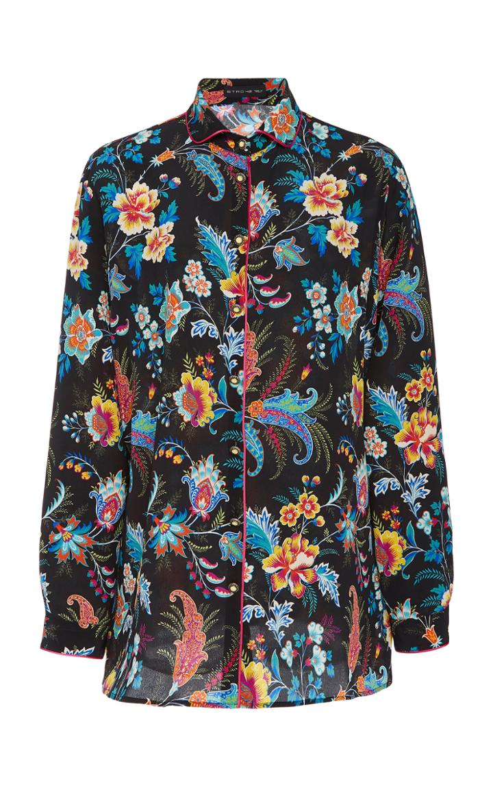 Etro Boyfit Floral Satin Shirt