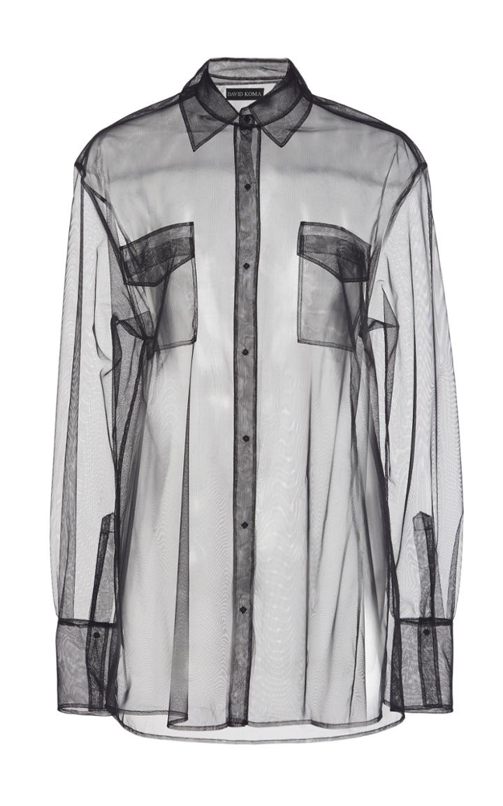 David Koma Oversized Tulle Button-down Shirt