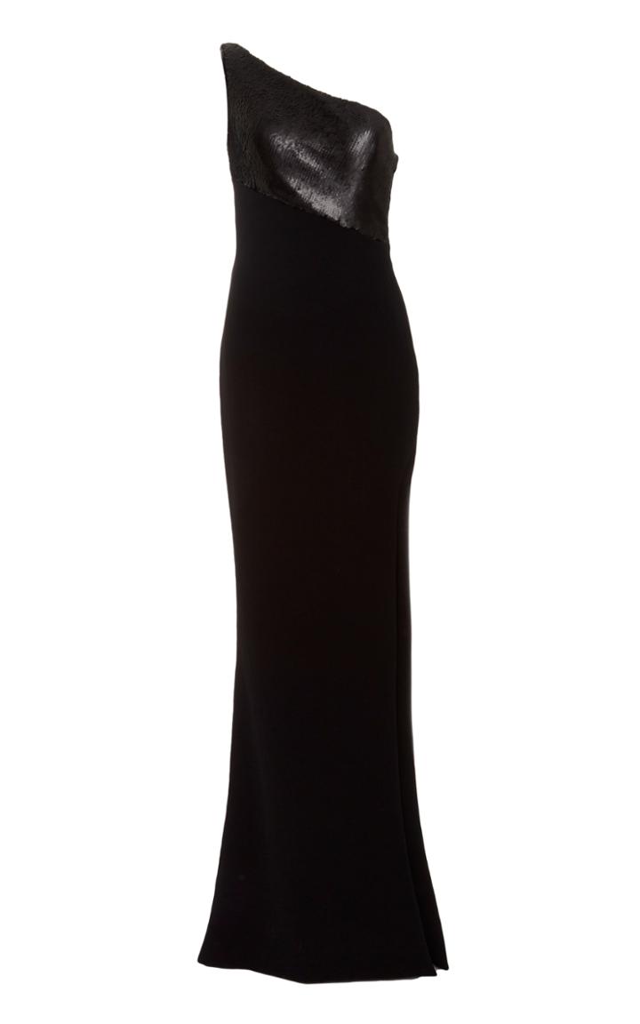 Romona Keveza One Shoulder Gown With Sequin Details