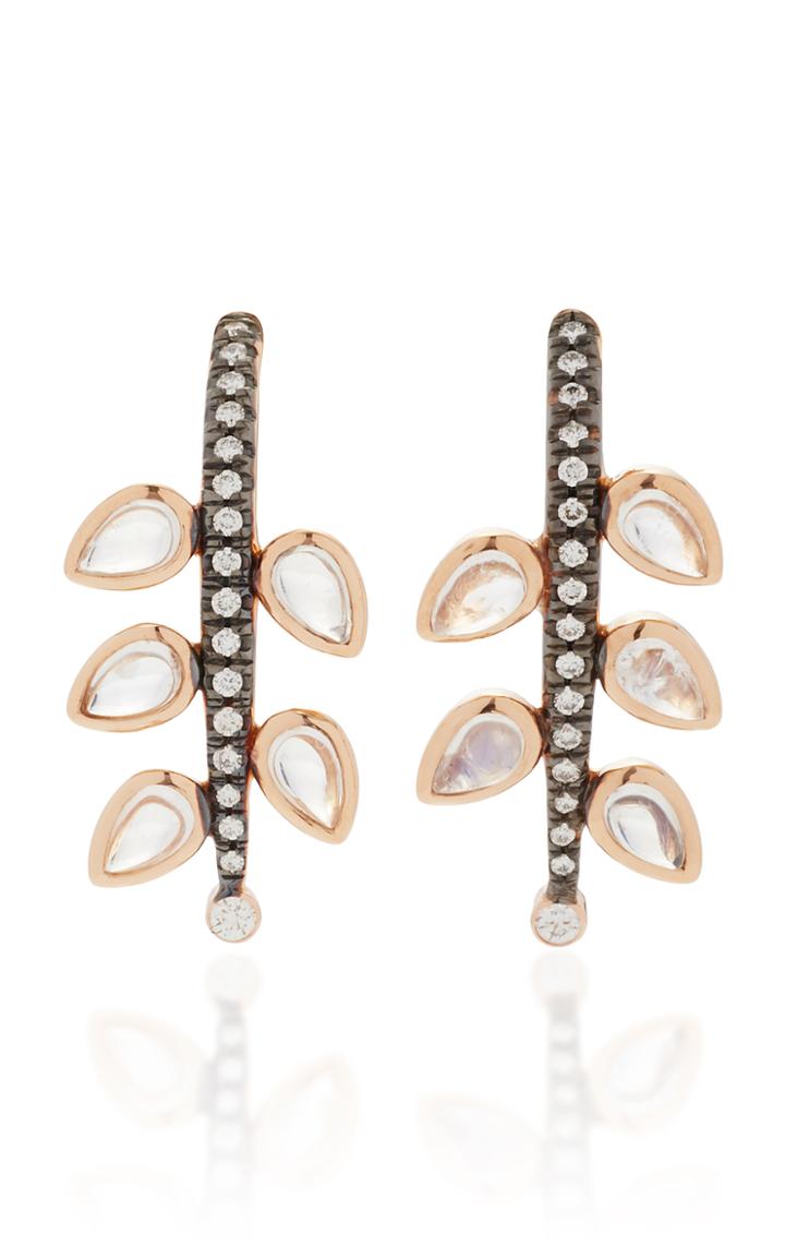 Misahara Weeping Willows 18k Rose Gold Rainbow Moonstone And Diamond Earrings