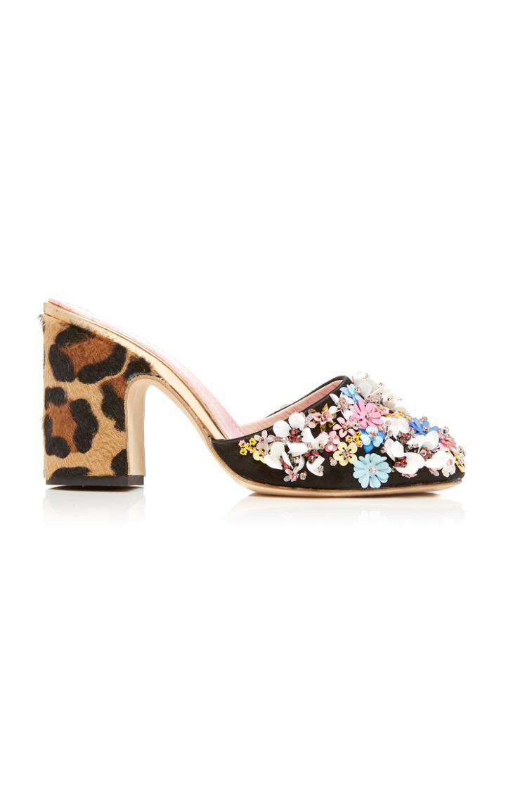 Giambattista Valli Floral Leopard Heel Mule