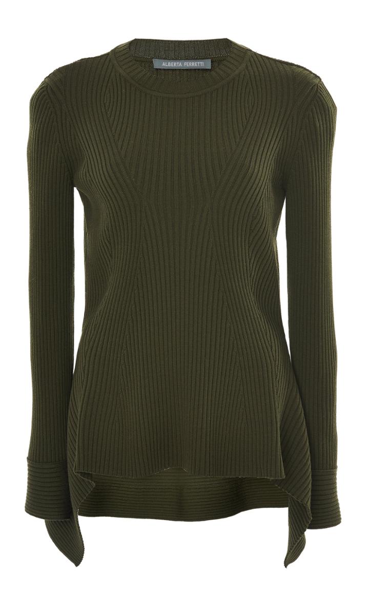 Alberta Ferretti Long Sleeve Peplum Wool Sweater