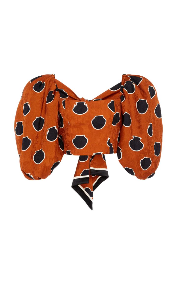 Johanna Ortiz Neotropics Cropped Polka-dot Satin-jacquard Top
