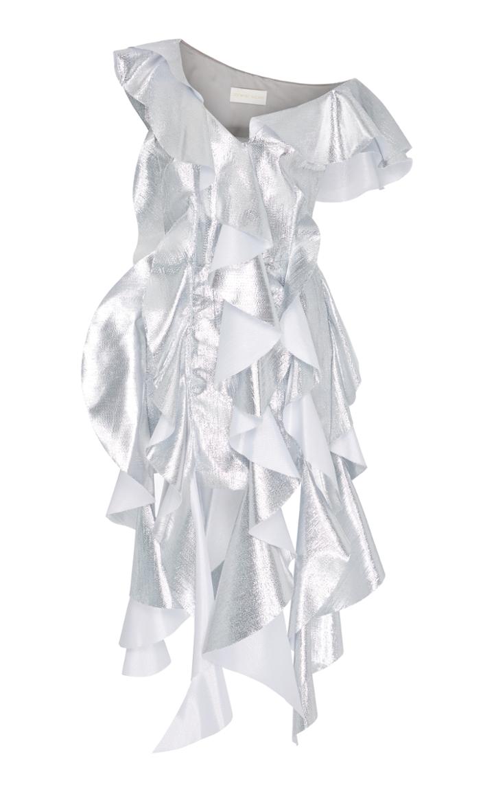 Christian Siriano Lame Multi Flounce Dress