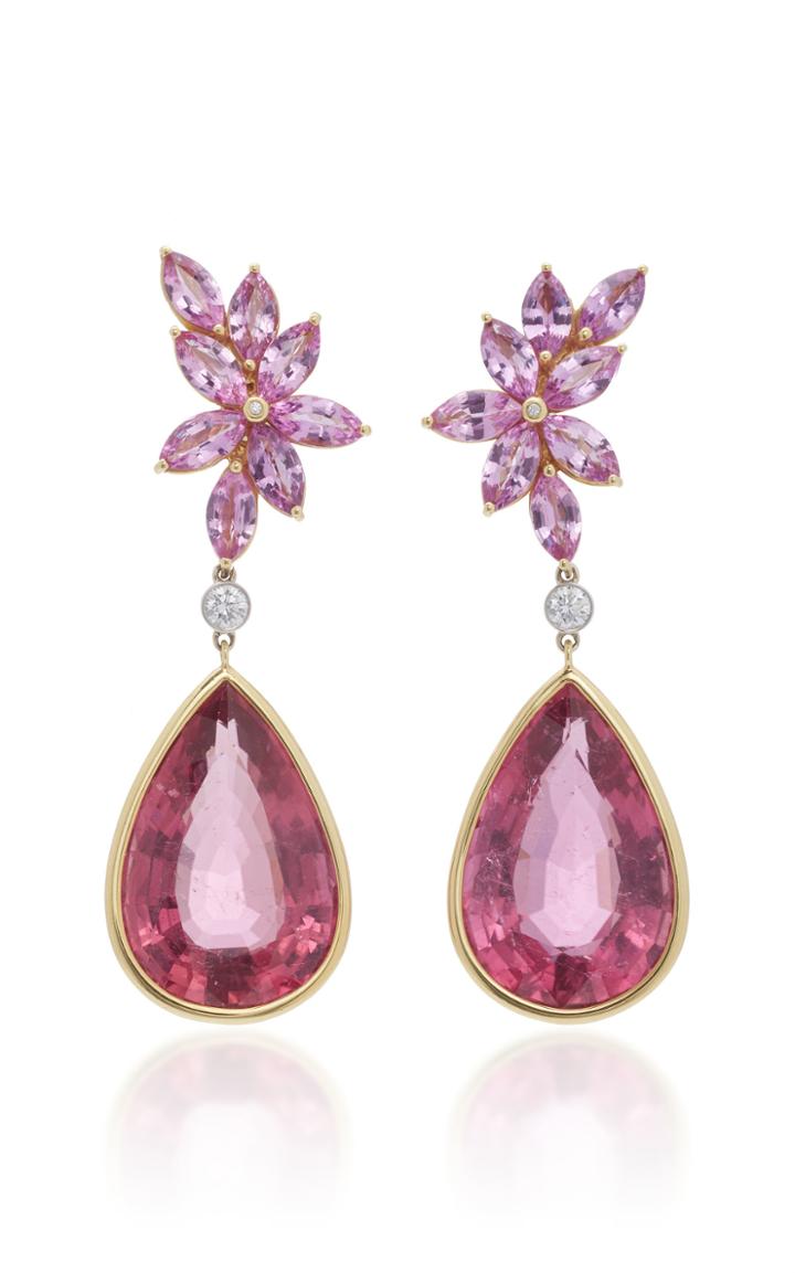 Goshwara 18k Gold Pink Sapphire Rubellite And Diamond Earrings