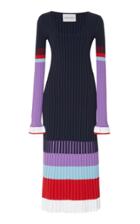 Prabal Gurung Long Sleeve Ribbed Knit Midi Dress