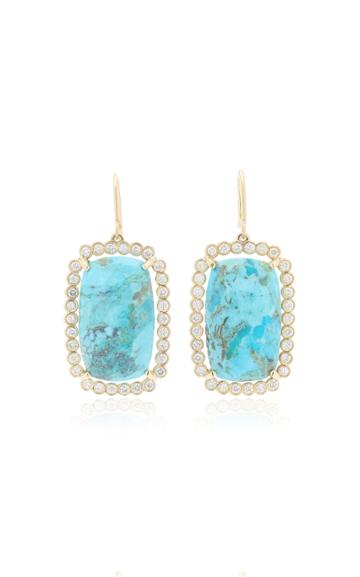 Kathryn Elyse Halo 14k Yellow Gold Turquoise And Diamond Earrings