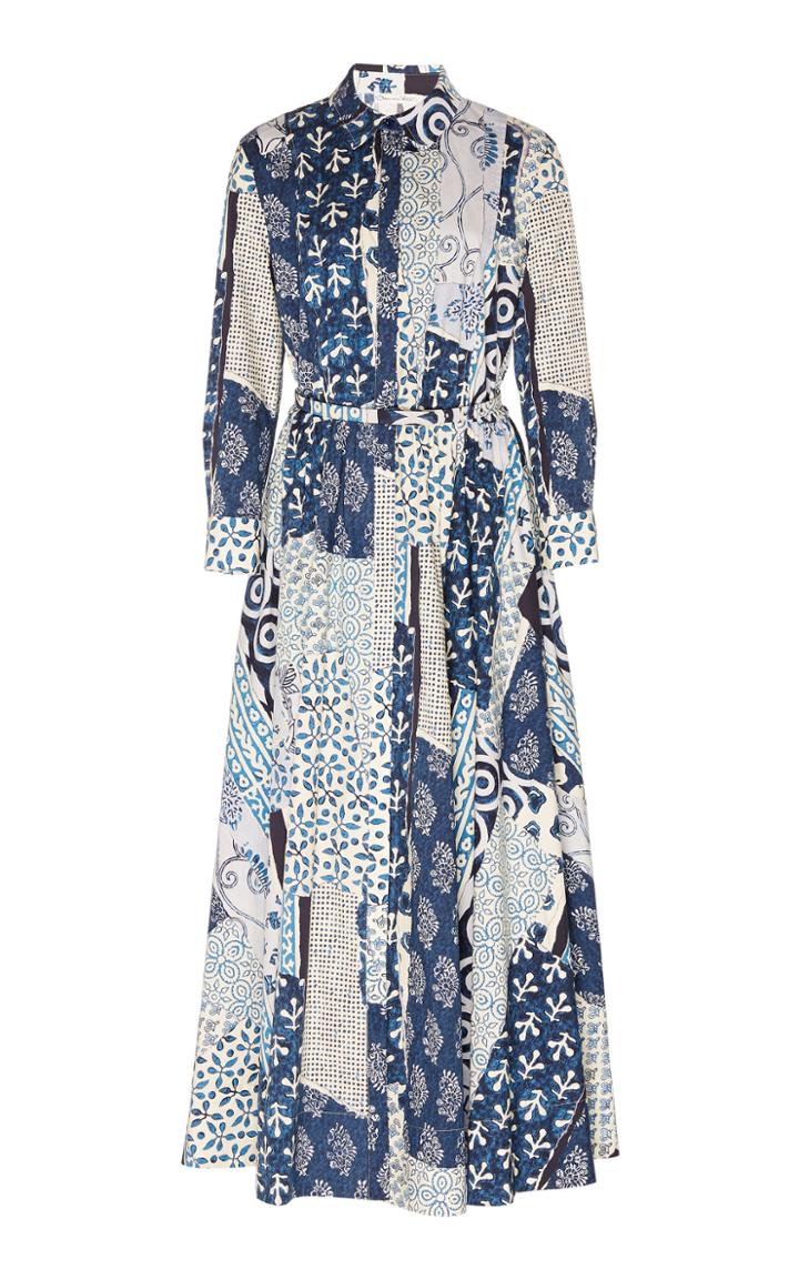 Oscar De La Renta Patchwork Patterned Cotton Midi Dress