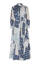 Oscar De La Renta Patchwork Patterned Cotton Midi Dress