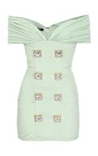 Moda Operandi Balmain Button-detailed Crepe Off-the-shoulder Mini Dress