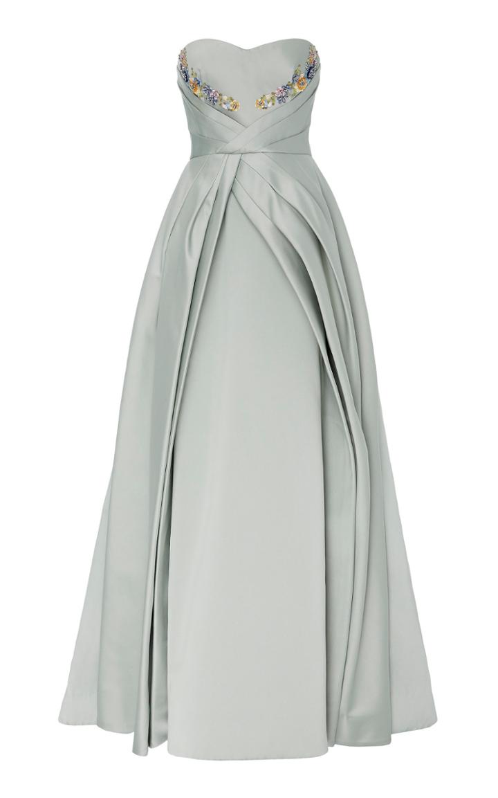 Zac Posen Anise English Rose Strapless Embroidered Gown