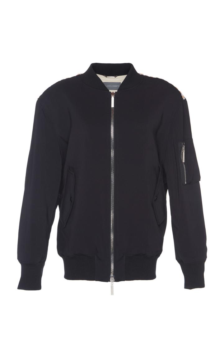 Alberta Ferretti Stretch Cady Embellished Bomber Jacket