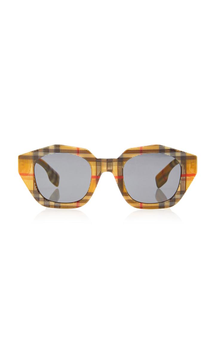 Burberry Sunglasses Hexagon-frame Checked Acetate Sunglasses