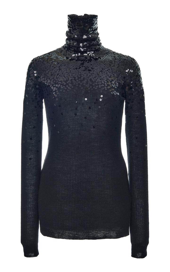 Valentino Sequin-embellished Wool Turtleneck Top