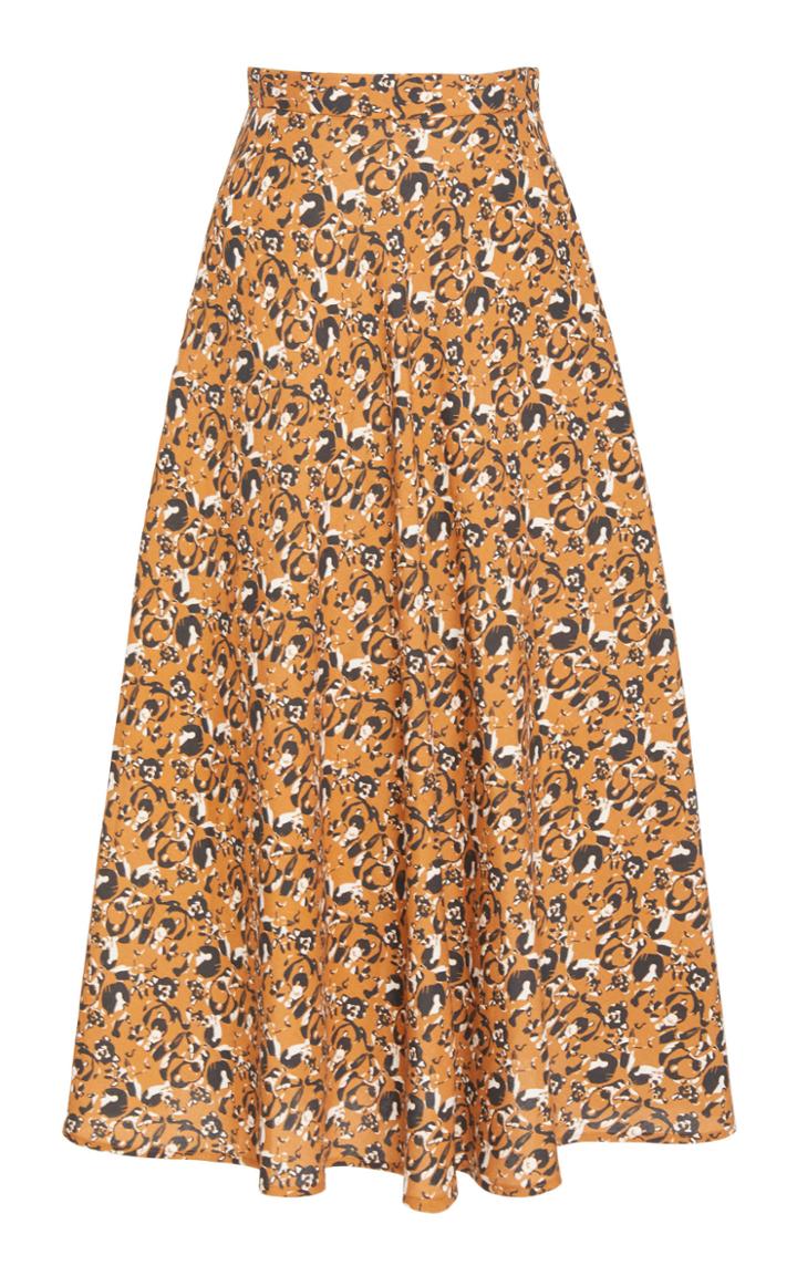 Christine Alcalay Linen Blend Printed Midi Skirt