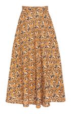 Christine Alcalay Linen Blend Printed Midi Skirt
