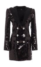 Balmain Sequined Hooded Double-breasted Crepe Mini Dress