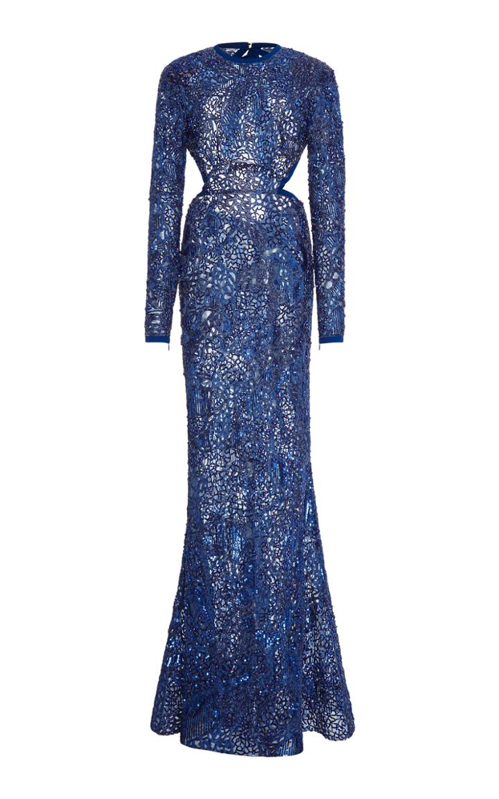 Elie Saab Long Sleeve Backless Gown